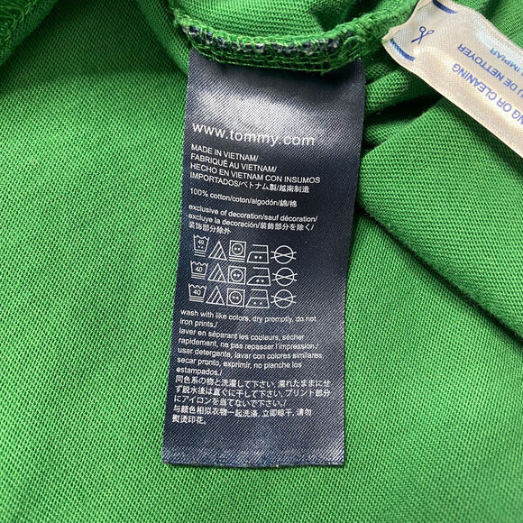TOMMY HILFIGER Retro Embroidered Stripe Logo Green Short Sleeve Tee Medium Mens - Picture 4 of 6
